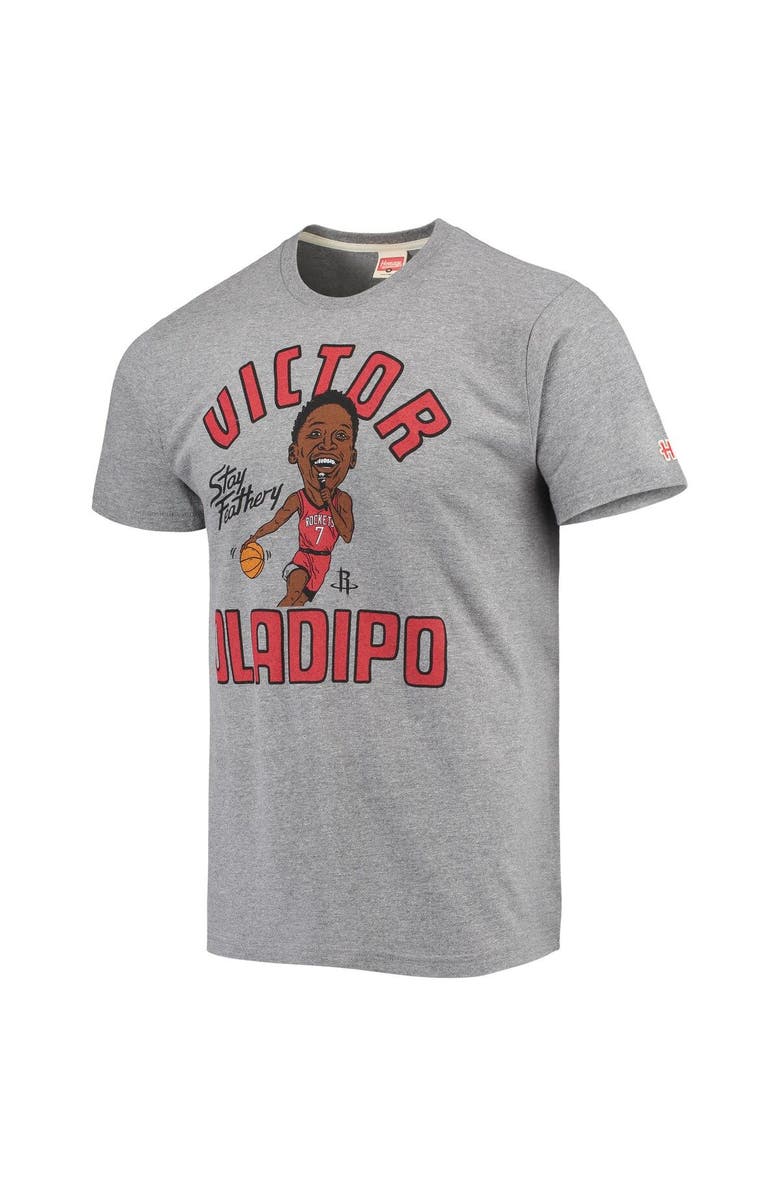 Homage Men's Homage Victor Oladipo Heathered Charcoal Houston Rockets Caricature Tri-Blend T-Shirt, Alternate, color,