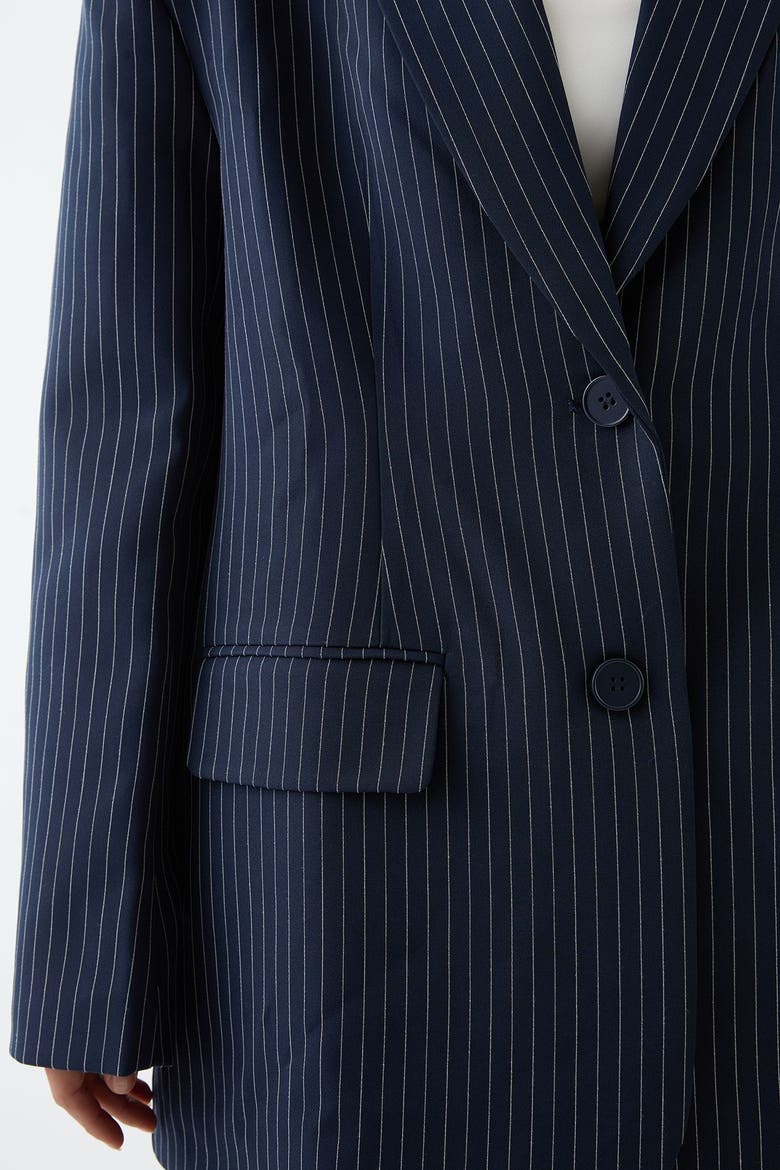 Premium Pinstripe Oversized Blazer, Alternate, color, Navy