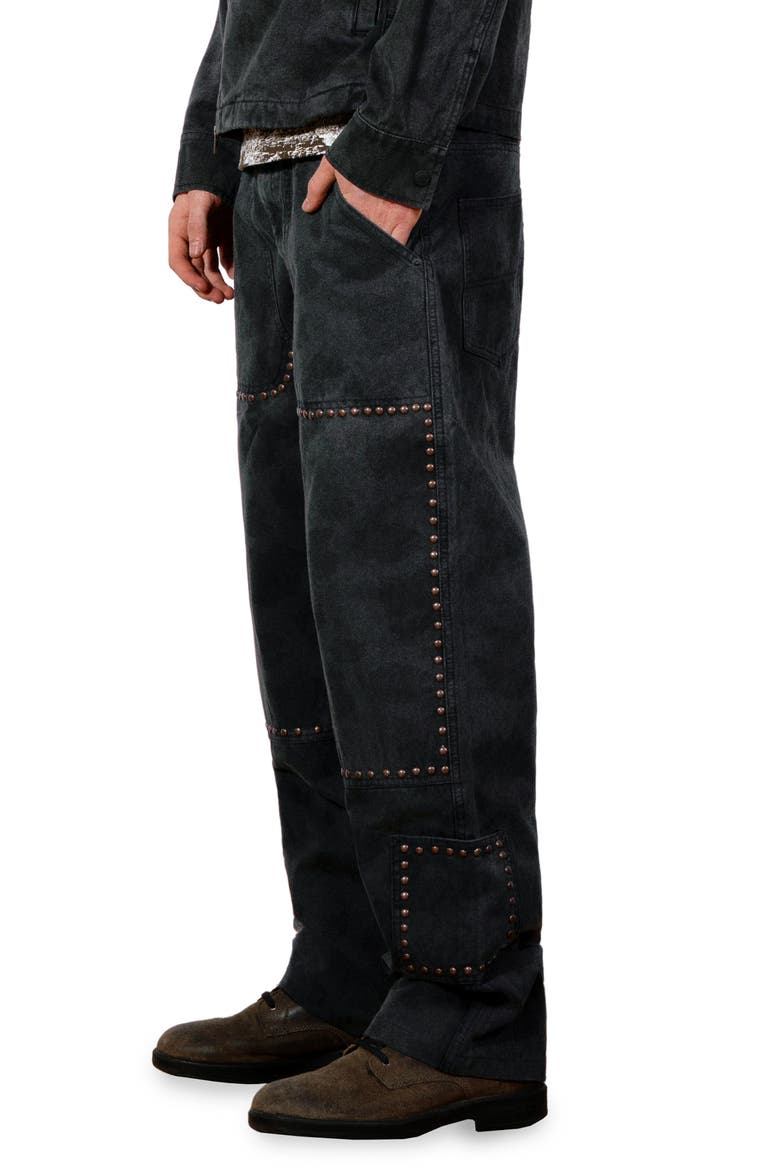 Cowhide Print Stud Double Knee Pants, Alternate, color, BLACK