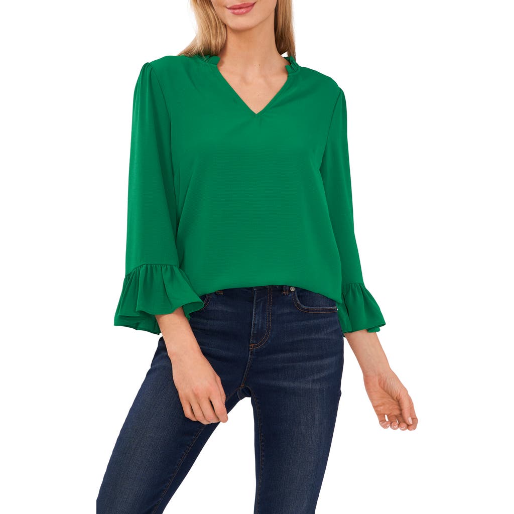 CeCe Ruffle Cuff Crepe Top in Green at Nordstrom, Size X-Large