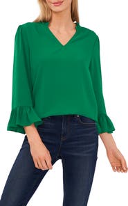 CeCe Ruffle Cuff Crepe Top