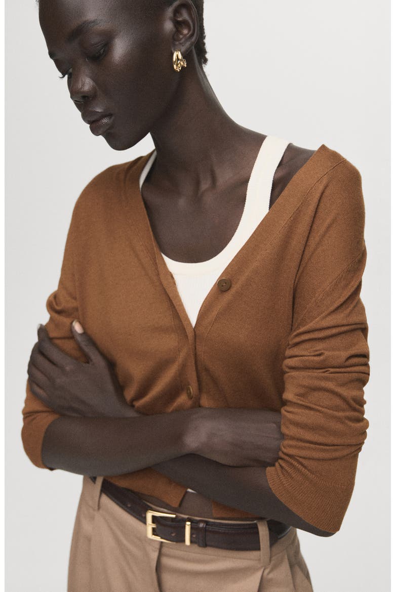 V-Neck Knit Cardigan, Alternate, color, TOBACCO BROWN