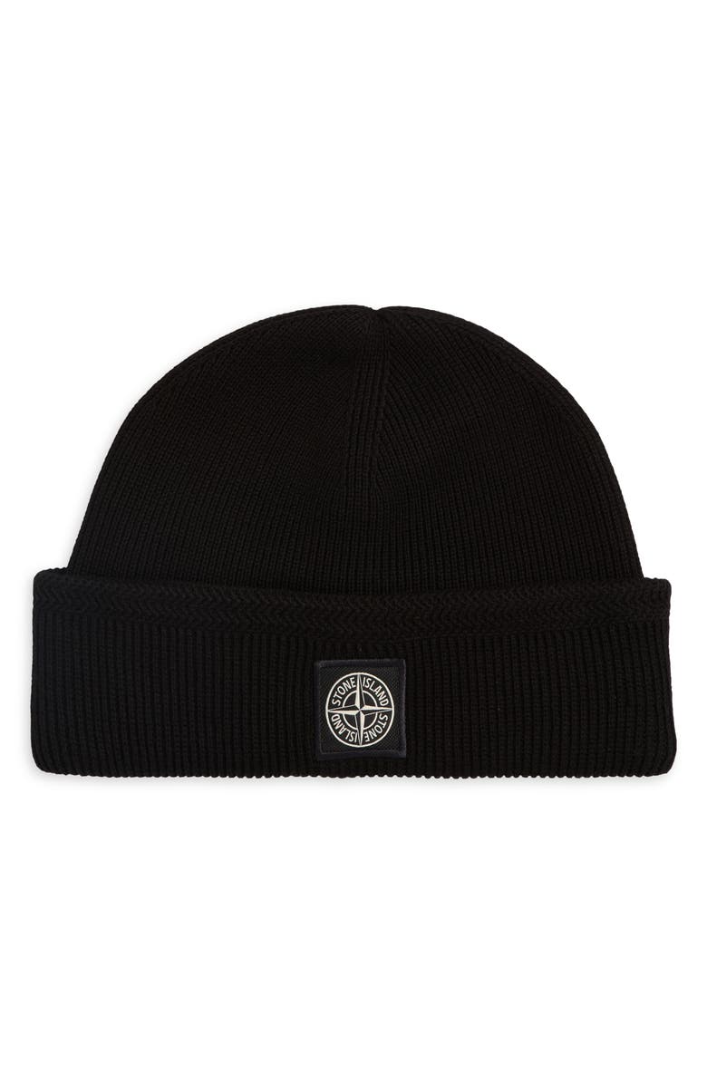 Stone Island Logo Patch Cotton Rib Beanie, Main, color, 