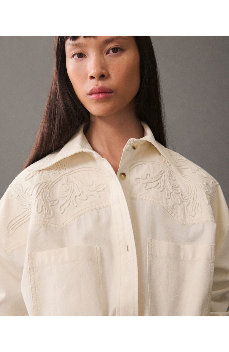 MANGO Arizona Tonal Embroidered Oversize Cotton Button-Up Shirt, Alternate, color, 