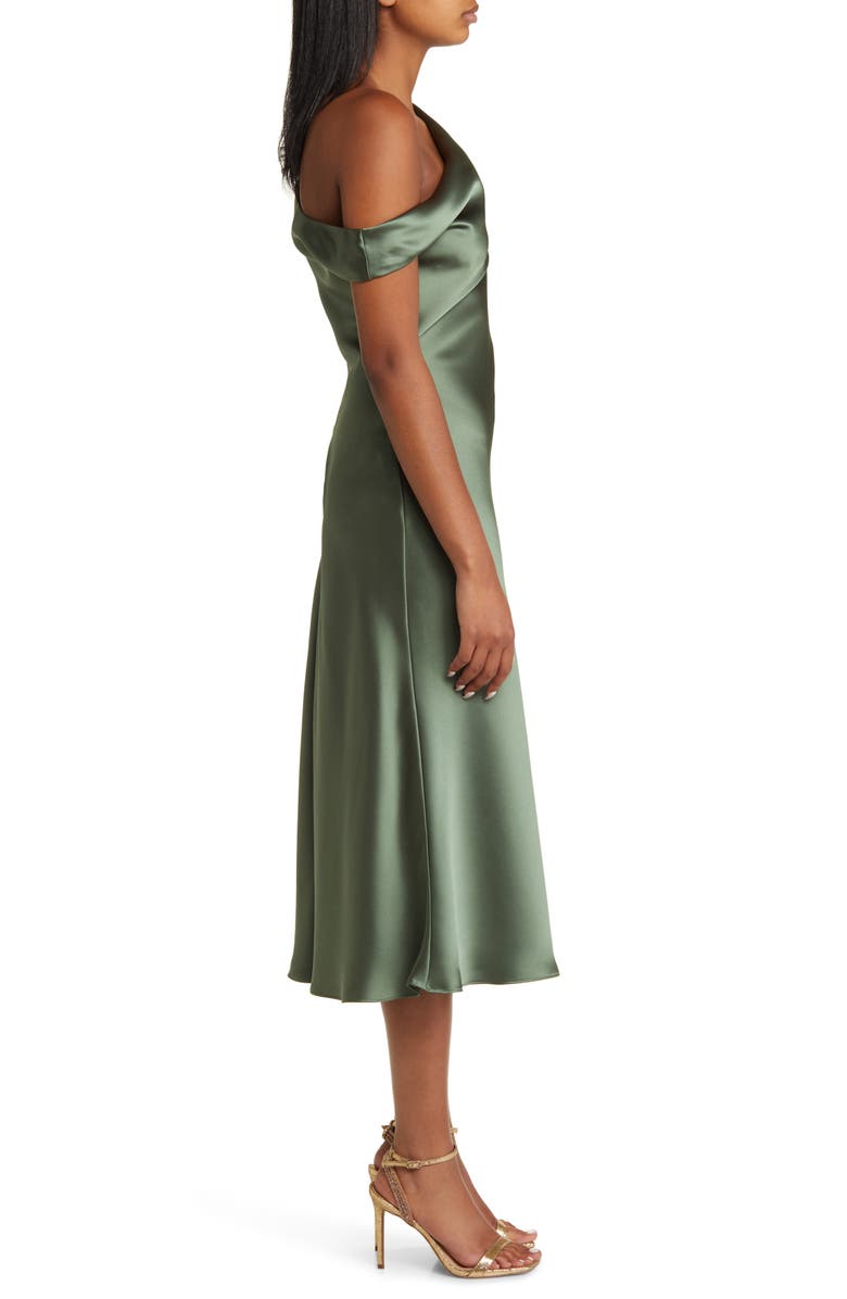 One-Shoulder Satin Midi Dress