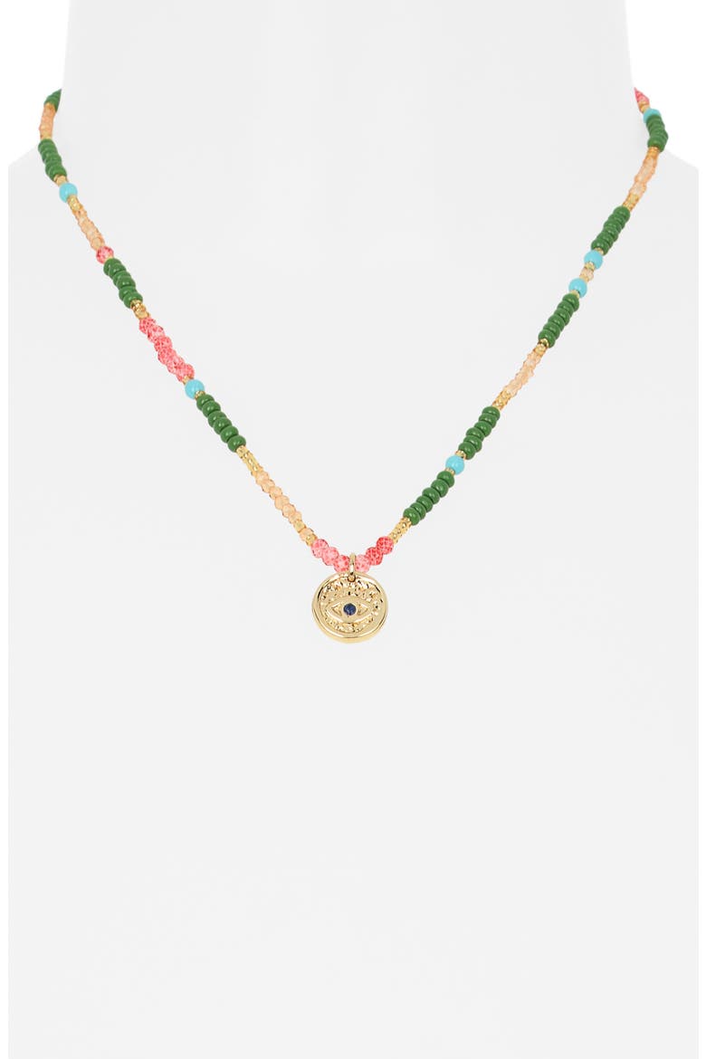 Beaded Evil Eye Pendant Necklace, Alternate, color, RAINBOW MULTI- GOLD