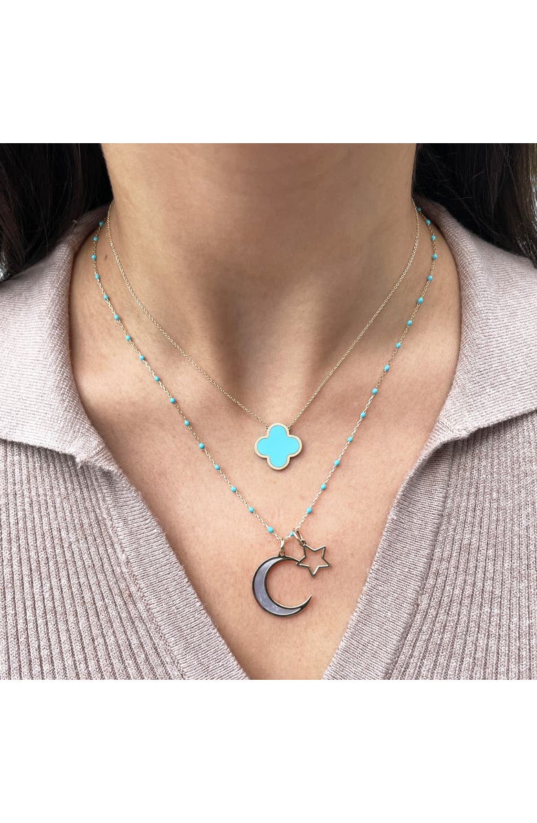 The Lovery Fine Jewelry Extra Large Turquoise Single Clover Necklace, Alternate, color, Turquoise