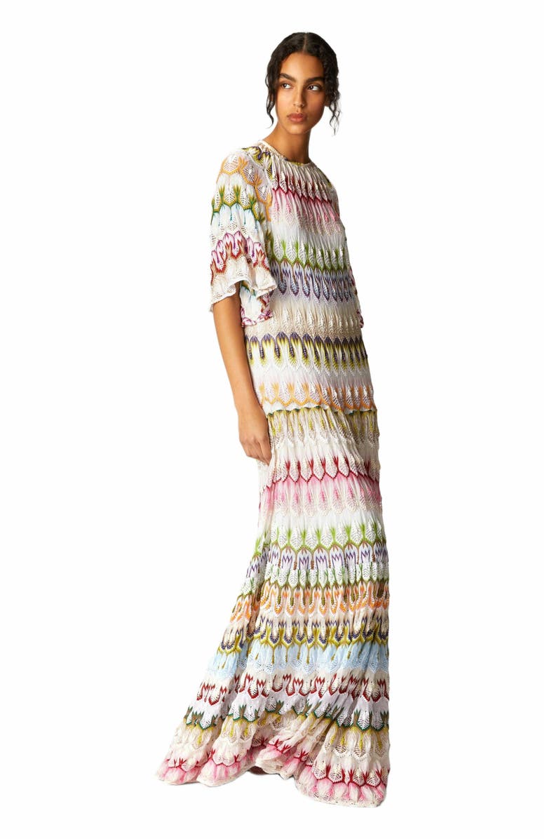 Missoni Short Sleeve Long Dress With Floral Lace Details, Alternate, color, 