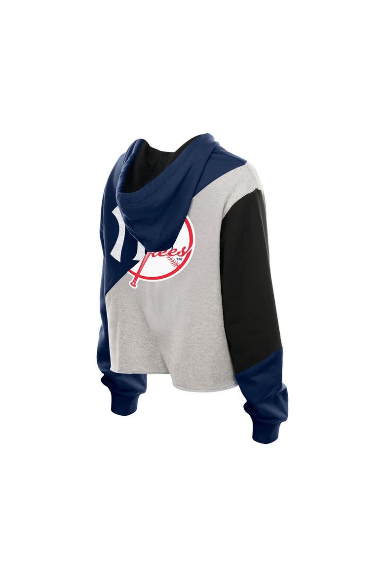 Women's New Era  New York Yankees Upcycled Color Block Cropped Boxy Hoodie, Alternate, color, Navy