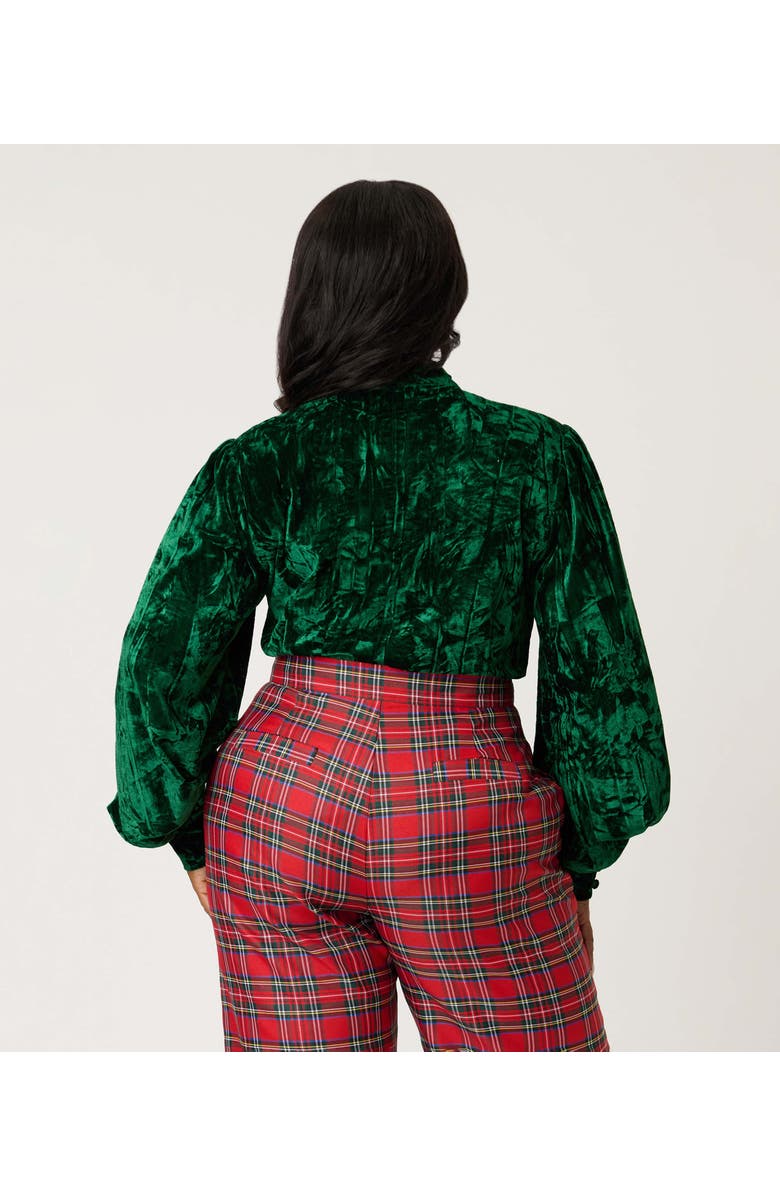 Unique Vintage Plus Size Long Sleeve Neck Tie Gwen Blouse, Alternate, color, Green