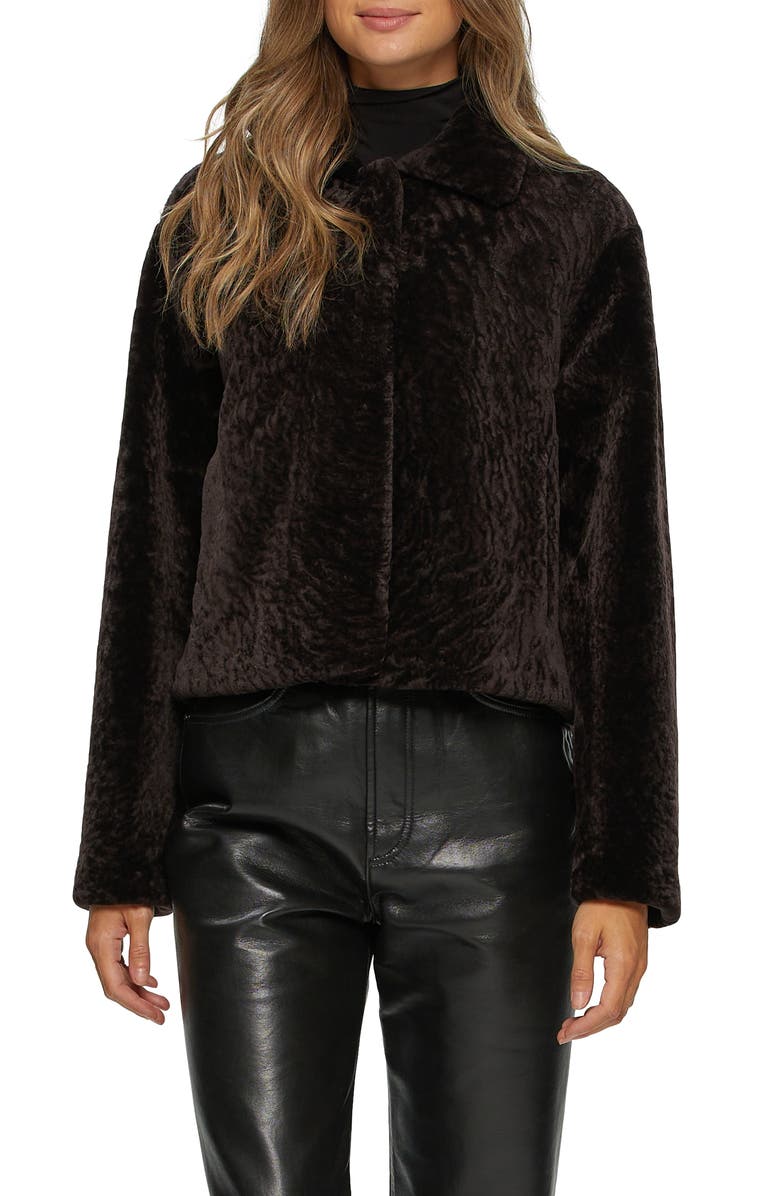 GORSKI Textured Genuine Shearling Short Jacket, Main, color, Brown