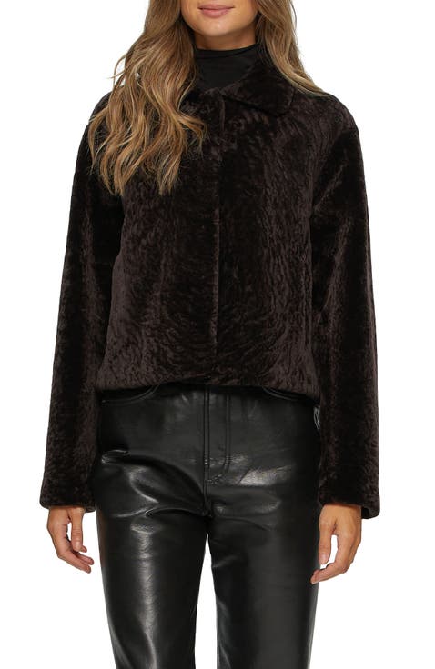 Textured Genuine Shearling Short Jacket