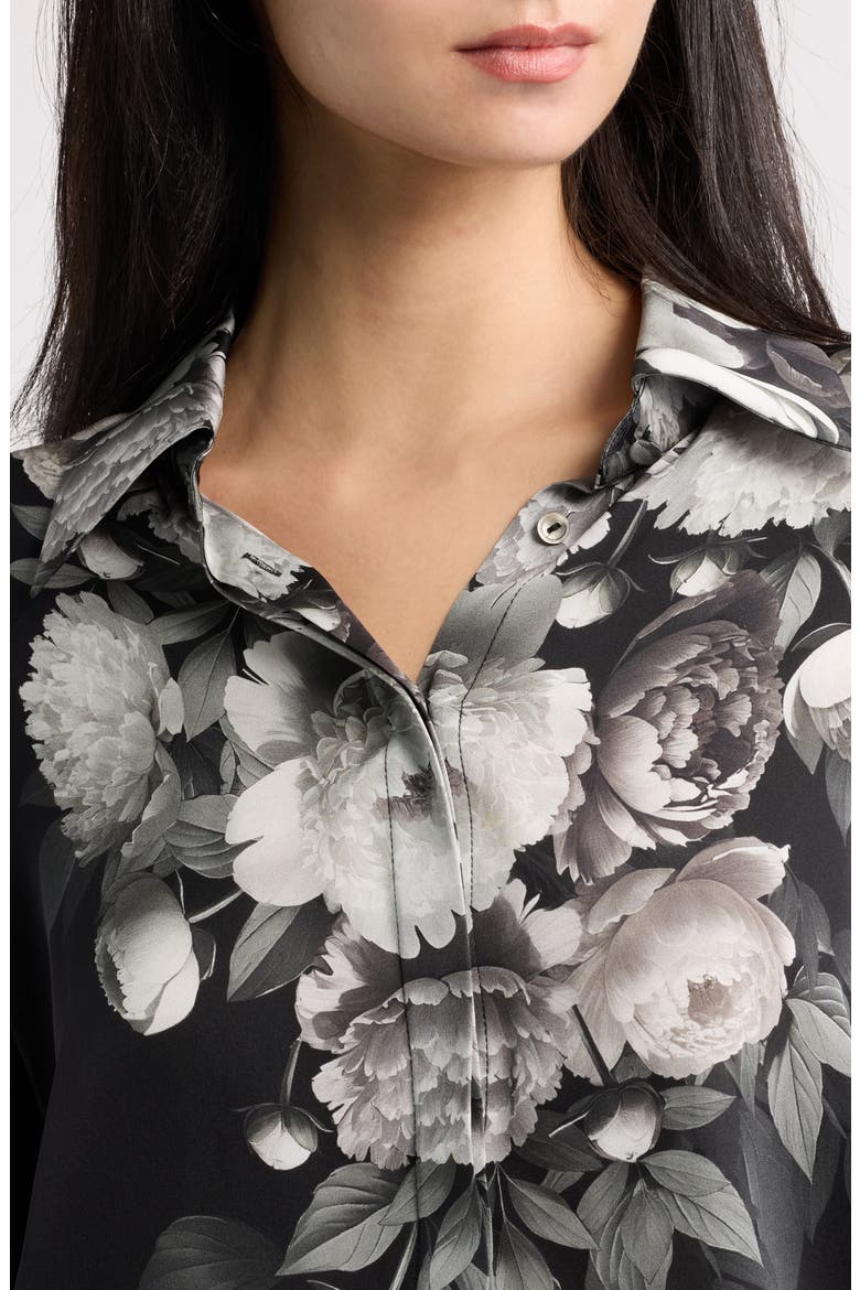 Kit Placed Floral Stretch Silk Georgette Button-Up Shirt, Alternate, color, BLACK MULTI
