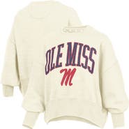 PRESSBOX Women's Pressbox Natural Ole Miss Rebels Oversized Waist-Length Crewneck Sweatshirt