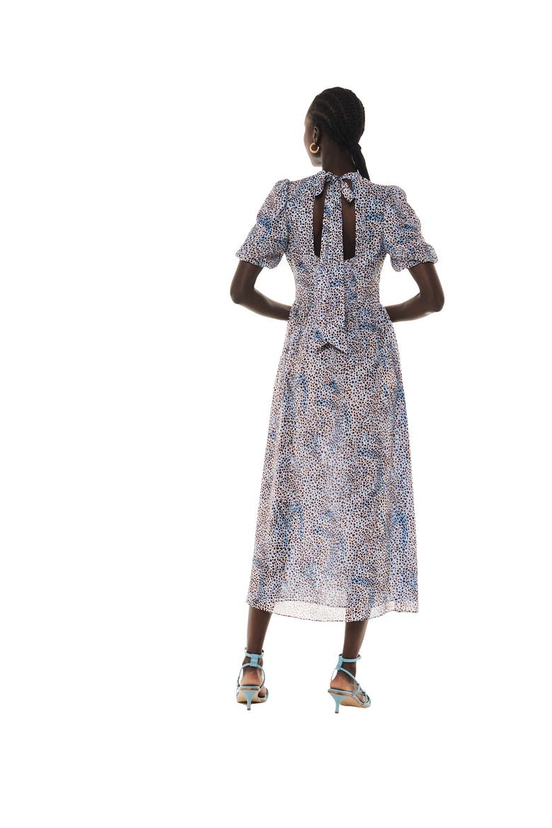 High Neck Fit & Flare Midi Dress, Alternate, color, Blue/Multi