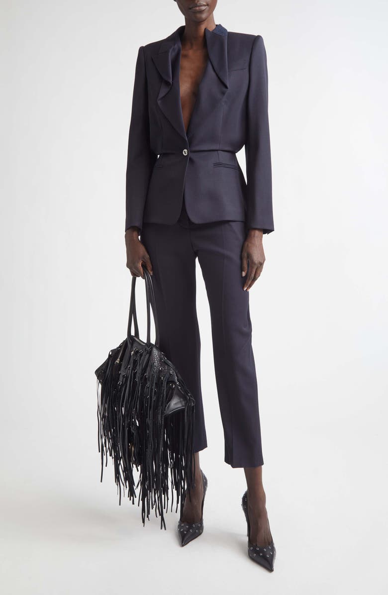 McQueen Wool Cigarette Trousers, Alternate, color, Navy
