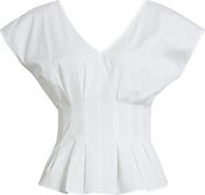 Nordstrom Pleated V-Neck Poplin Top