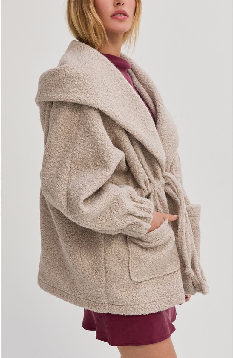 CRESCENT Cinched Waist Hooded Boucle Jacket, Alternate, color, Stone