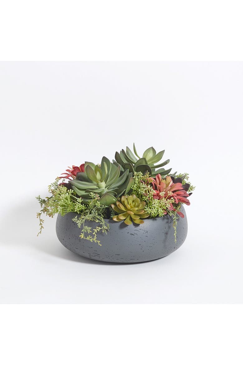Round Artificial Succulent Arrangement, Gray Planter, Alternate, color, Grey