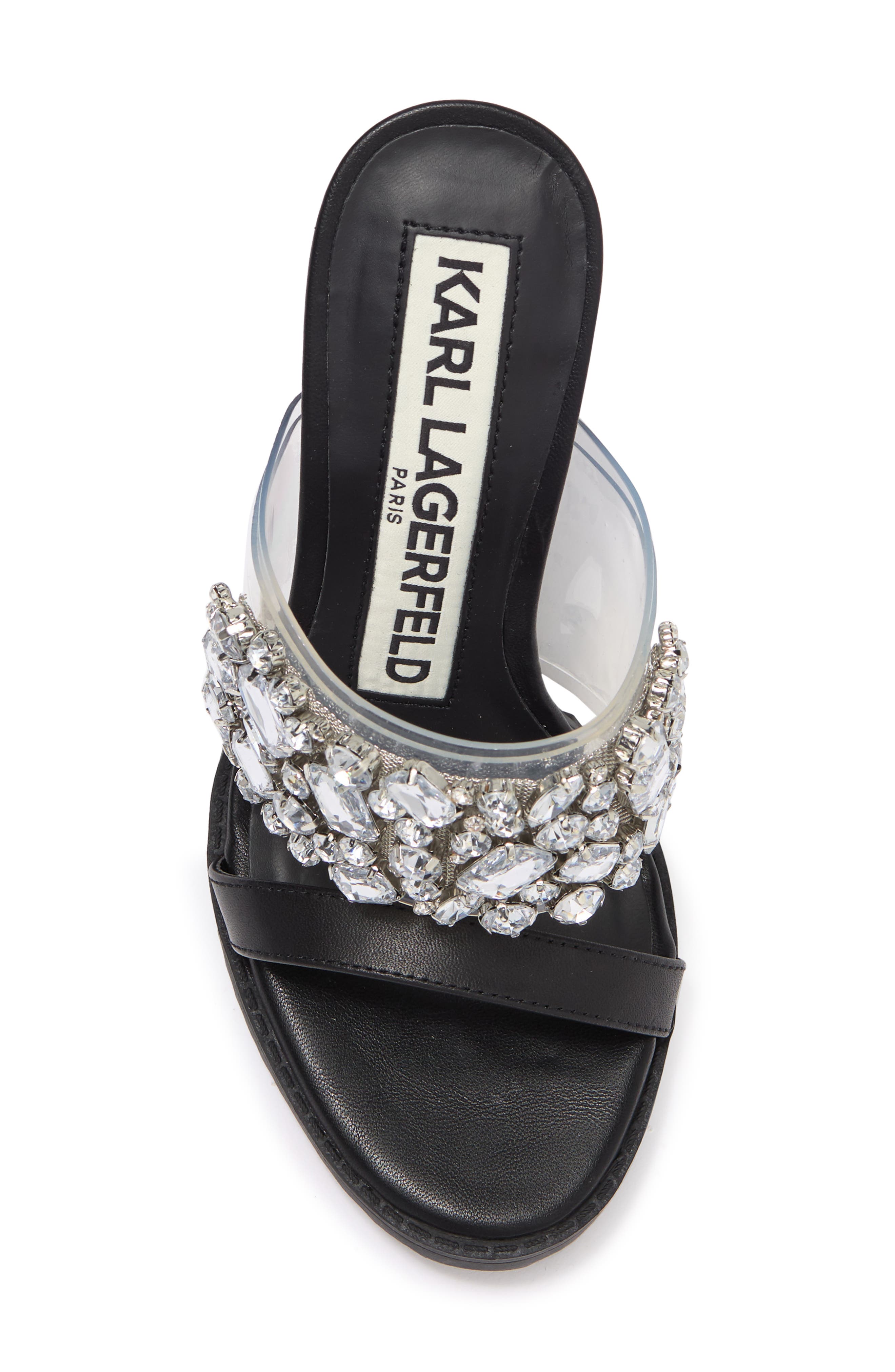 KARL LAGERFELD PARIS Bedika Crystal Embellished Clear Strap Sandal, Alternate, color, 