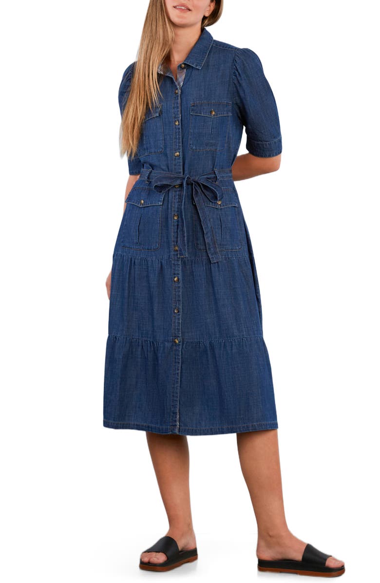 Billy T Dreamer Belted Tiered Denim Utility Shirtdress, Main, color, Dream Blue