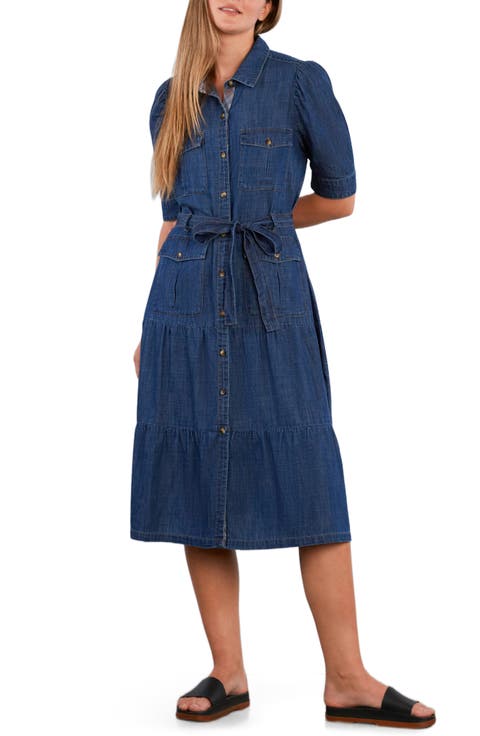Dreamer Belted Tiered Denim Utility Shirtdress