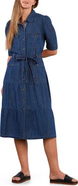 Billy T Dreamer Belted Tiered Denim Utility Shirtdress