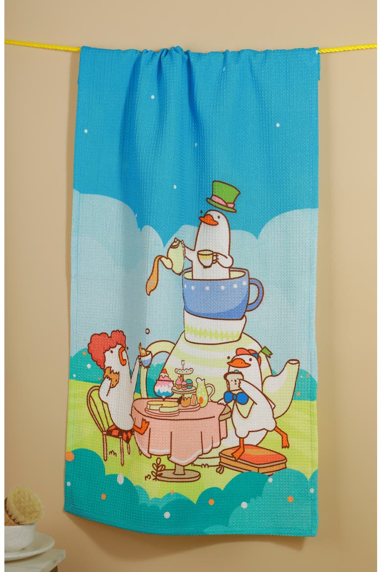 The Gaggle of Geese Set of 3 Kitchen Towels, Alternate, color, PINK/ GREEN/ BLUE