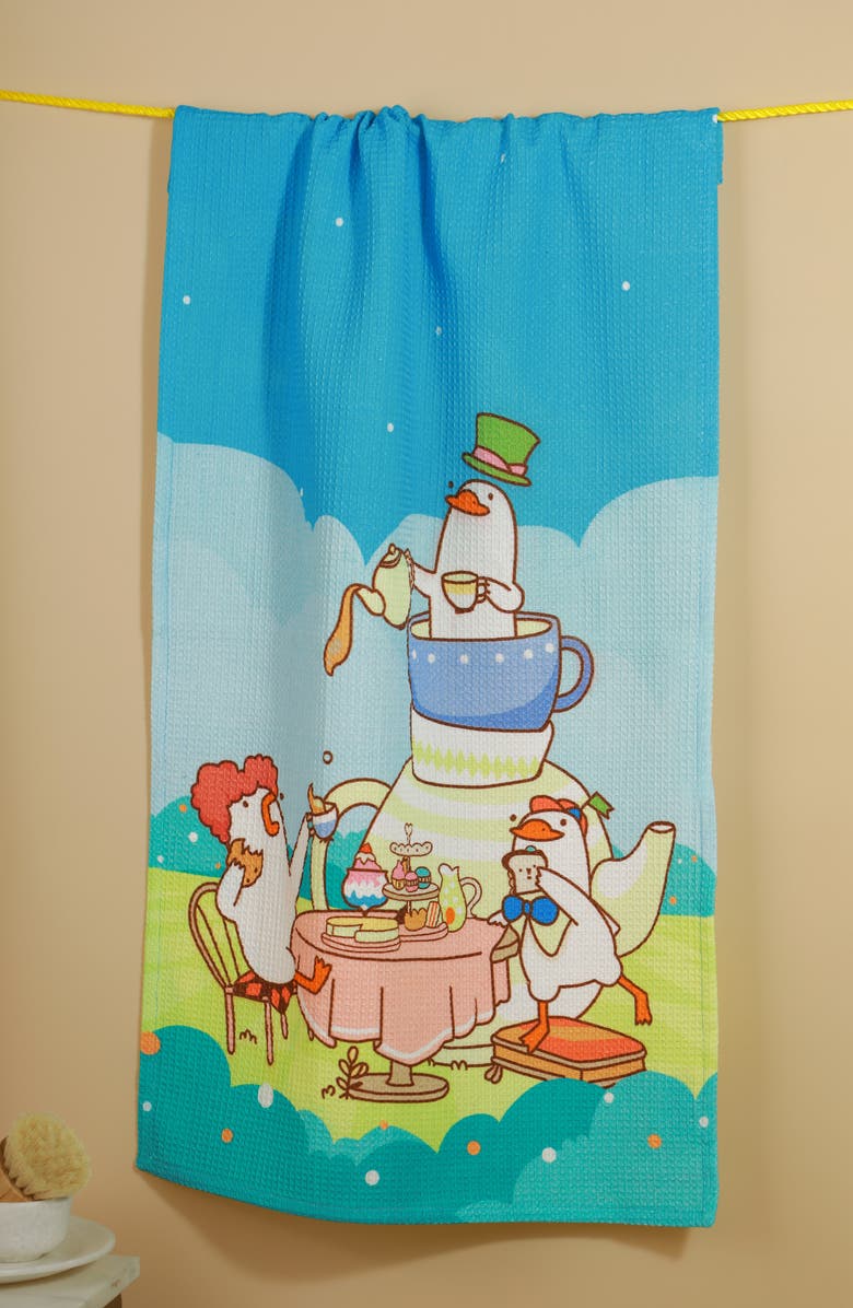 Tiramisu The Gaggle of Geese Set of 3 Kitchen Towels, Alternate, color, Pink/ Green/ Blue