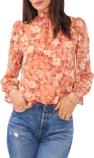 1.STATE Floral Smocked Neck Blouse