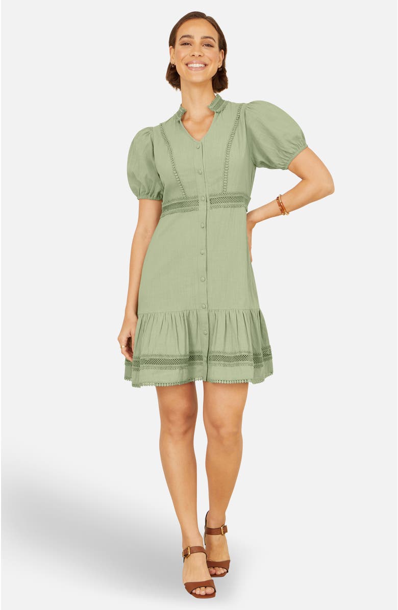 Yumi Cotton Lace Trim Skater Shirt Dress, Main, color, Mint Green