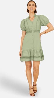 Yumi Cotton Lace Trim Skater Shirt Dress