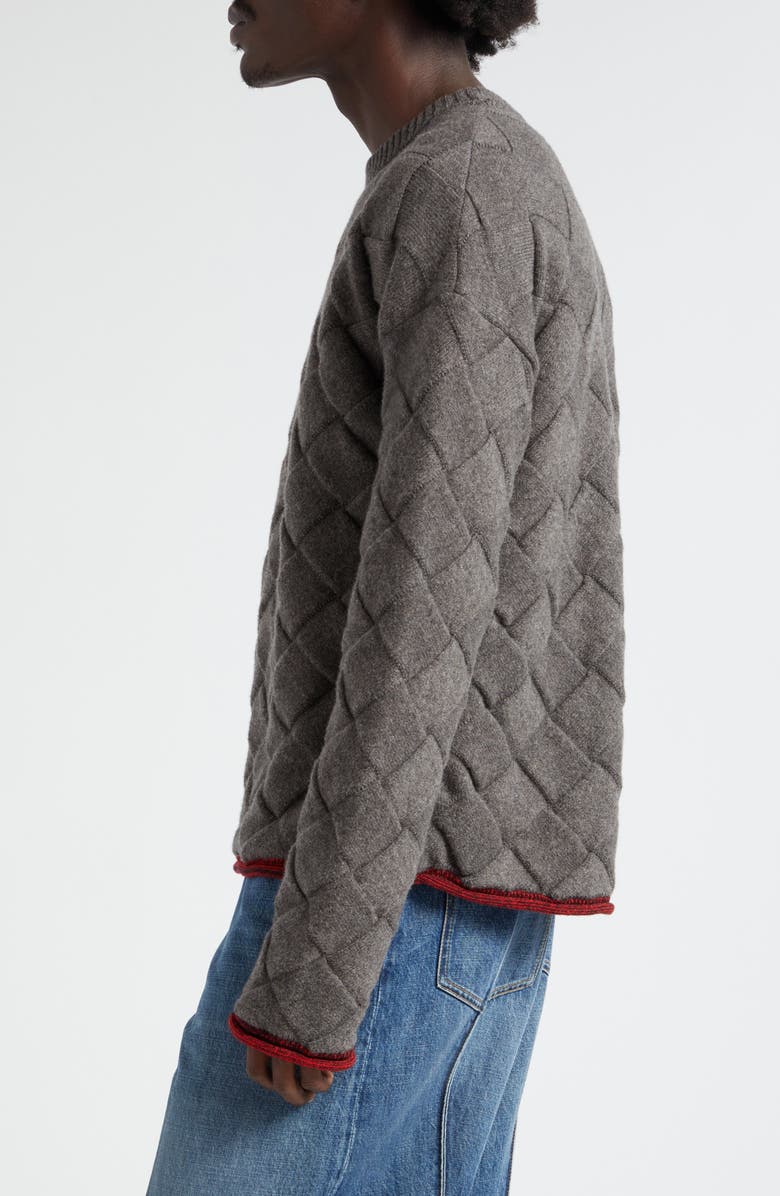 Bottega Veneta Intrecciato 3D Knit Wool Blend Crewneck Sweater, Alternate, color, Grey Melange