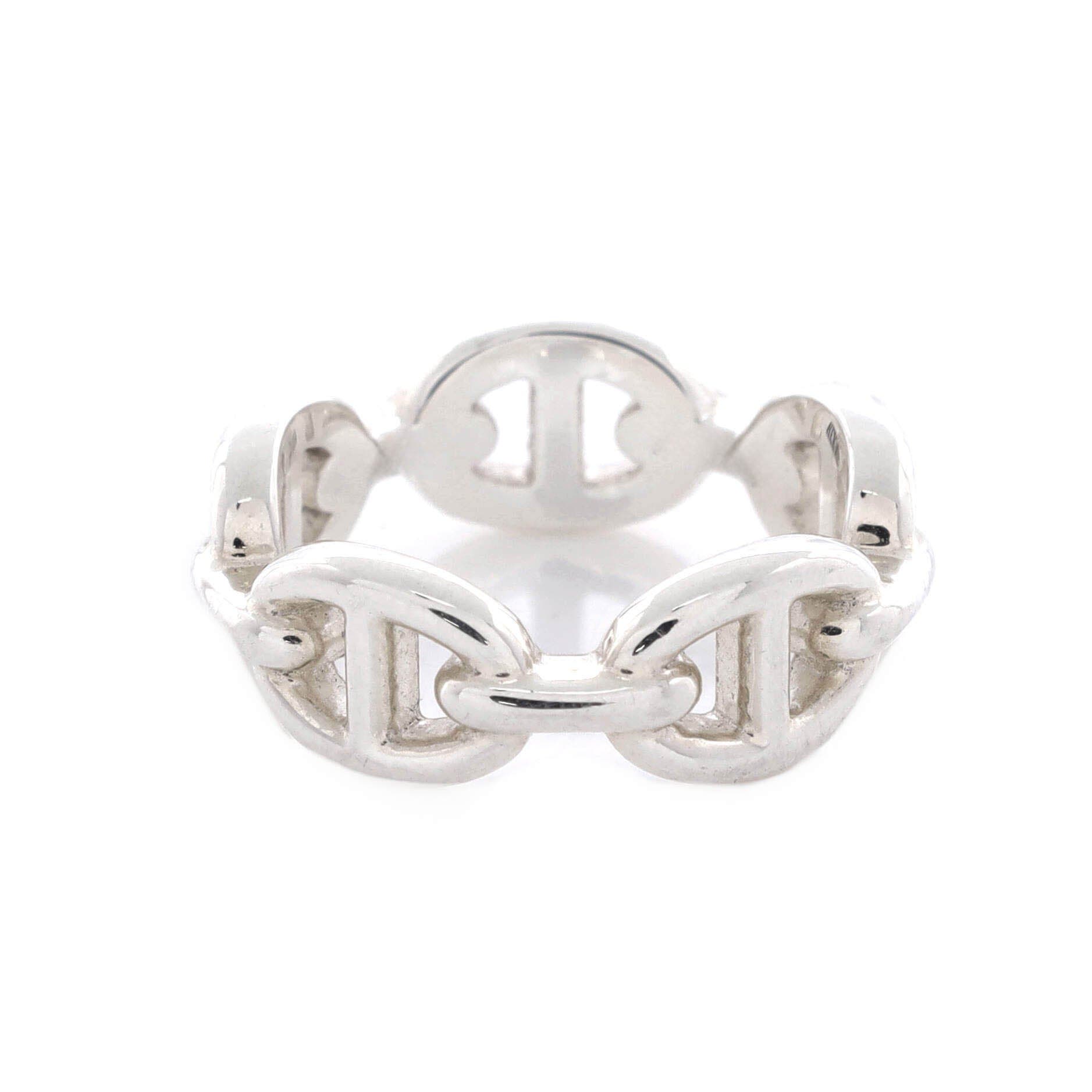 Pre-Owned Hermes Chaine d'Ancre Enchainee Ring Sterling Silver Small, Alternate, color, Silver