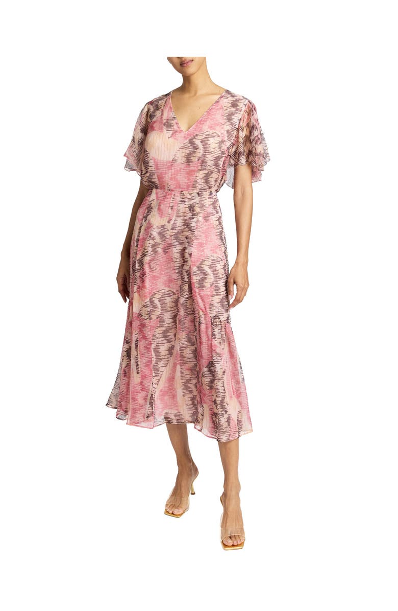 Santorelli Alexandra Midi Dress in Printed Silk Chiffon, Alternate, color, Sweet Pea Multi