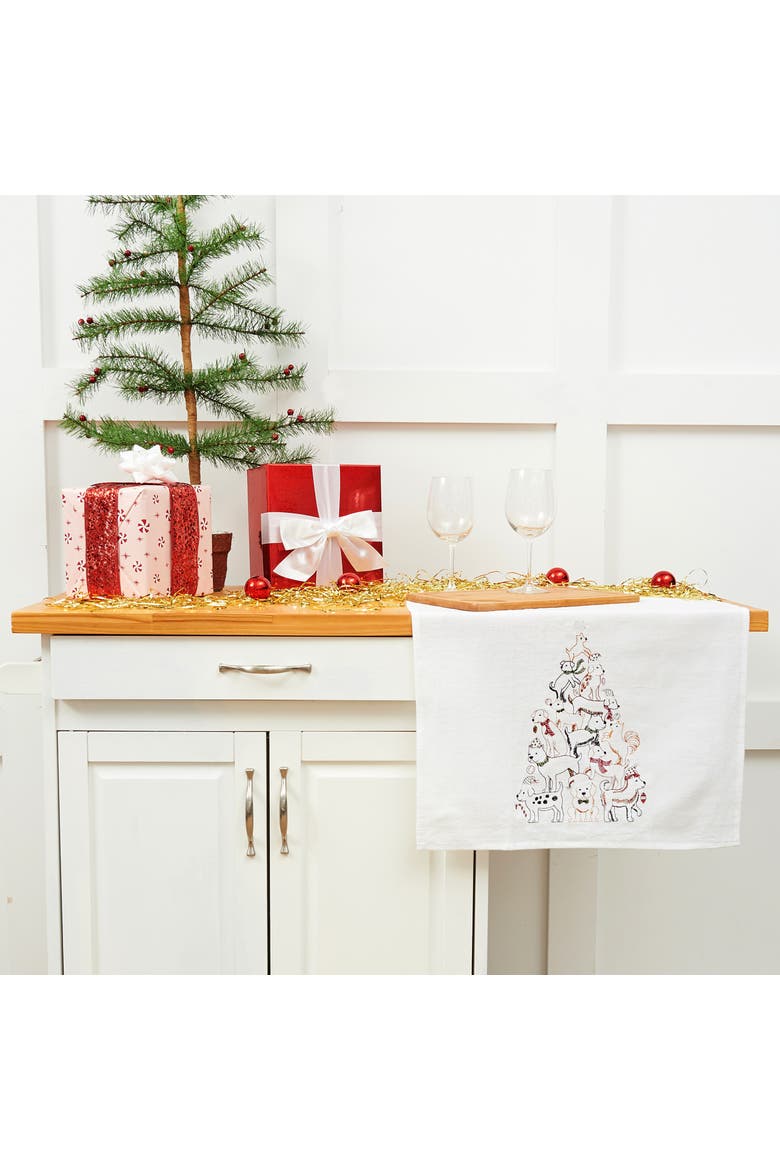 Puppy Christmas Tree 100% Cotton Flour Sack Dishtowel, Alternate, color, White