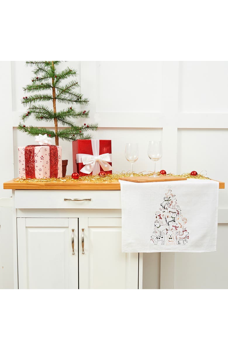 C&F Home Puppy Dogs Christmas Tree Flour Sack Kitchen Dishtowels, Set of 2, Alternate, color, White