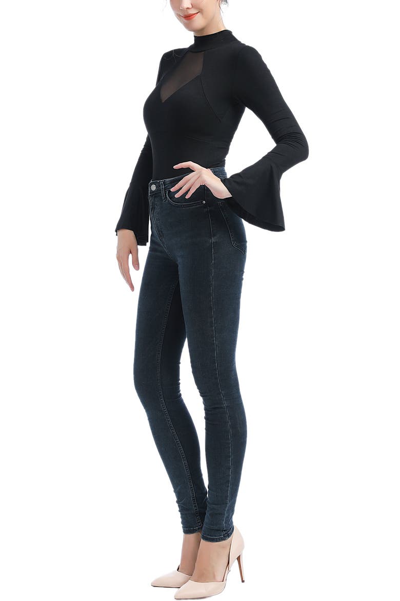 Jan Turtle Neck Bell Sleeve Bodysuit, Alternate, color, Black