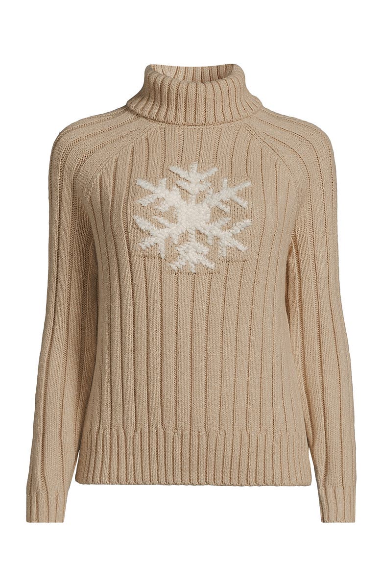 Lands' End Cozy Lofty Cable Turtleneck Sweater, Alternate, color, Snowflake/Champagne