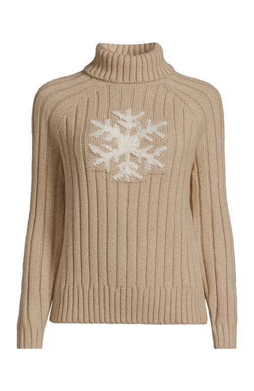Lands' End Cozy Lofty Cable Turtleneck Sweater In Brown