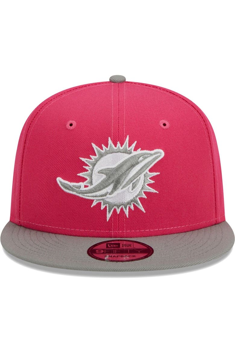 Men's New Era Pink/Gray Miami Dolphins 2-Tone Color Pack 9FIFTY Snapback Hat, Alternate, color, Pink