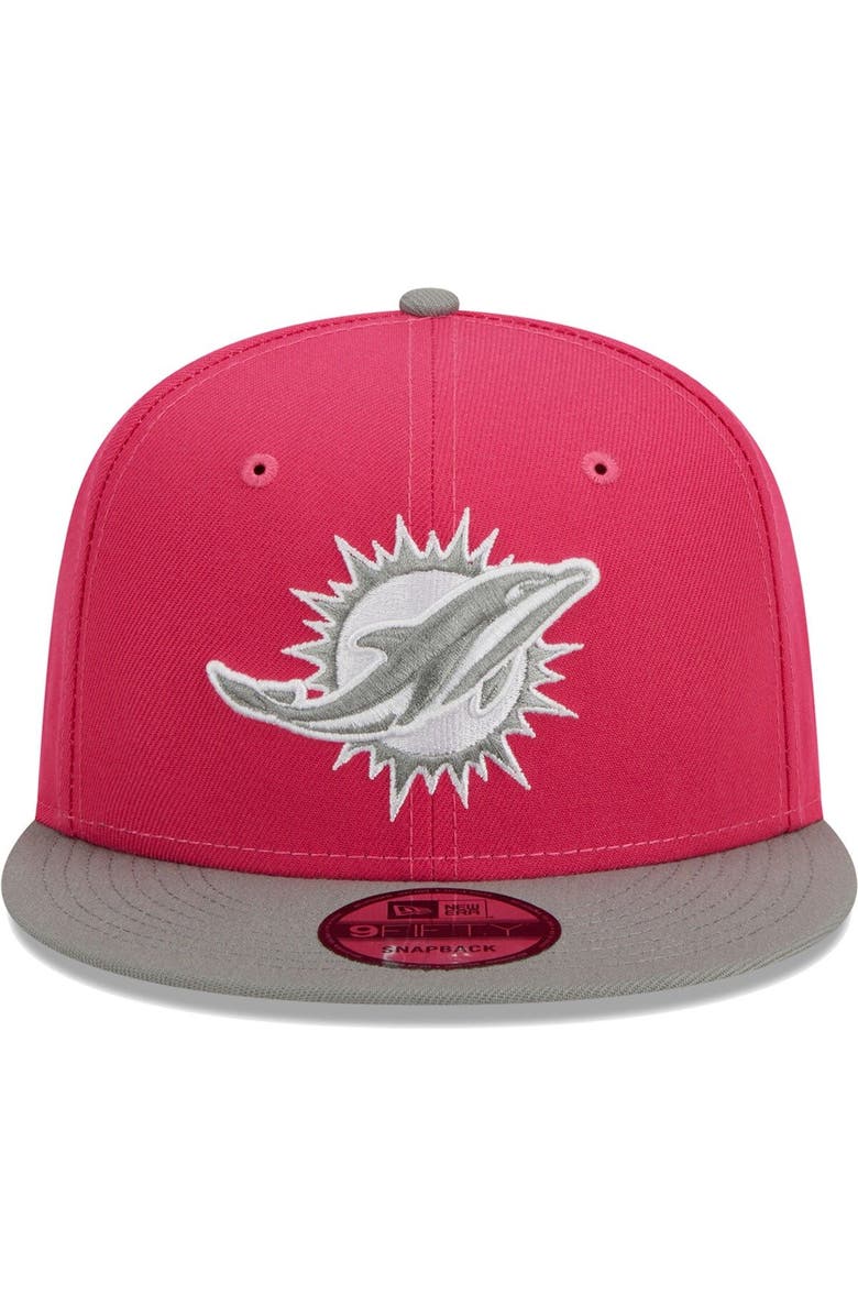 New Era Men's New Era Pink/Gray Miami Dolphins 2-Tone Color Pack 9FIFTY Snapback Hat, Alternate, color, 