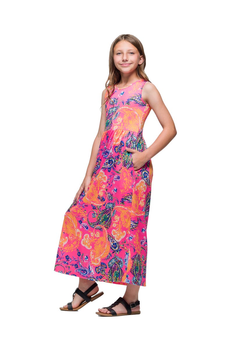 24sevenKid Pink Paisley Print Sleeveless Maxi Dress with Pockets, Alternate, color, Orange Multi