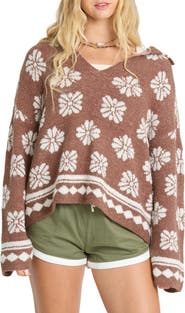 Billabong Early Days Oversize Intarsia Floral Sweater