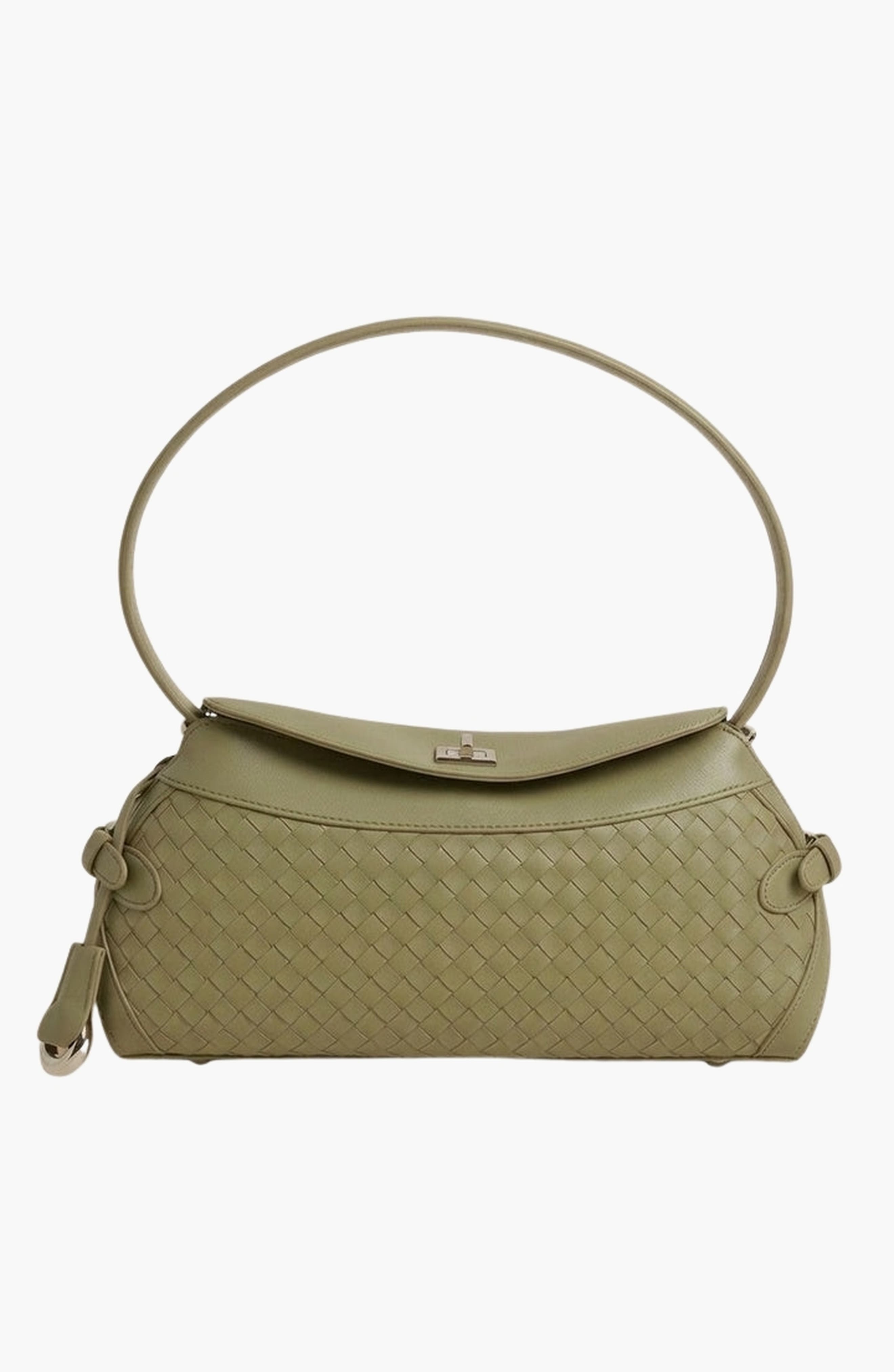 Woven Leather Shoulder Bag, Main, color, Green