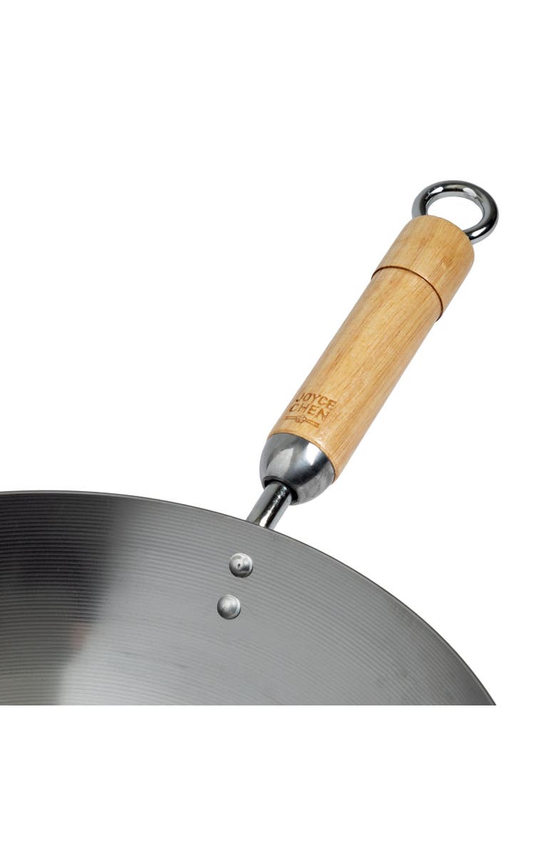 JOYCE CHEN Round Bottom Carbon Steel Wok with Birch Handles, 14 inch, Alternate, color, Metallic Silver