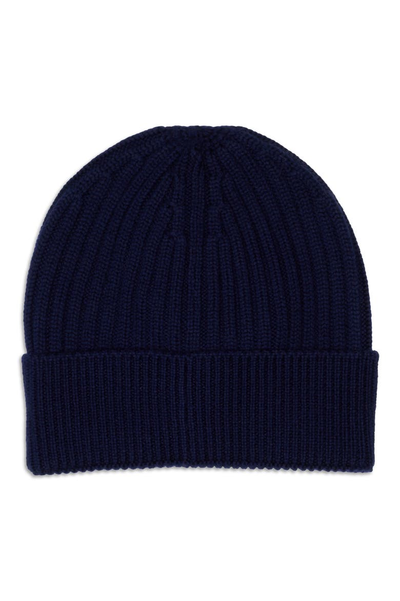 Embroidered Logo Rib Wool Beanie, Alternate, color, NAVY