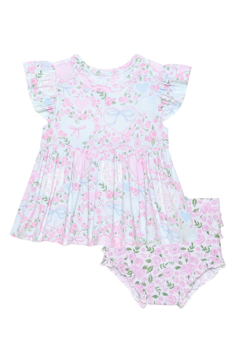 Posh Peanut Ruffle Cap Sleeve Dress with Bloomers, Main, color, Light/ Pastel Blue