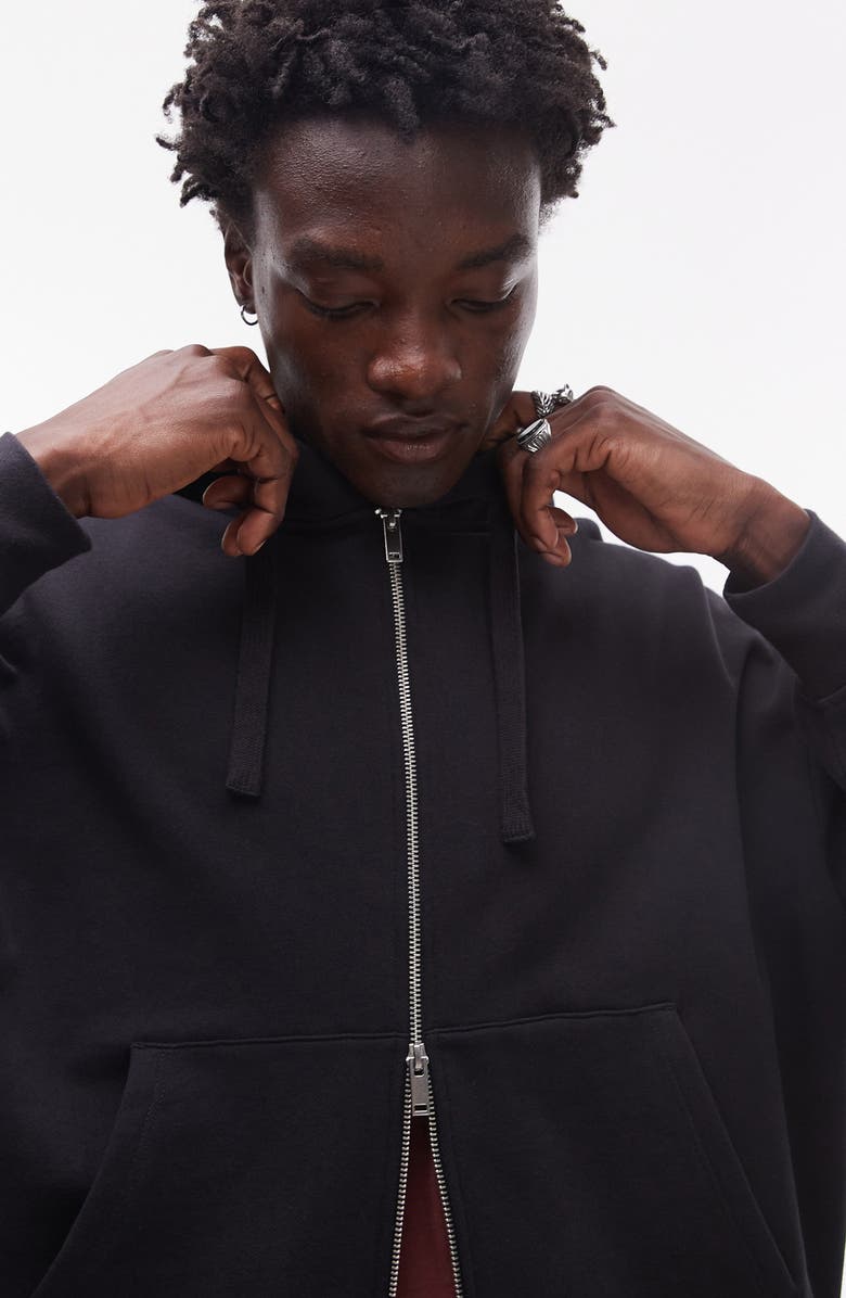 Topman Oversize Heavyweight Zip Hoodie, Alternate, color, Black