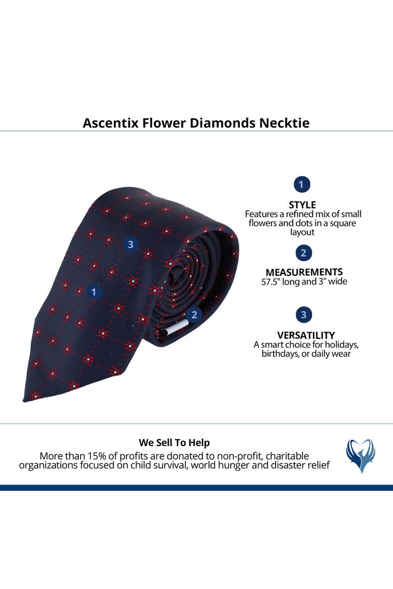 Flower Diamonds Necktie, Alternate, color, Navy